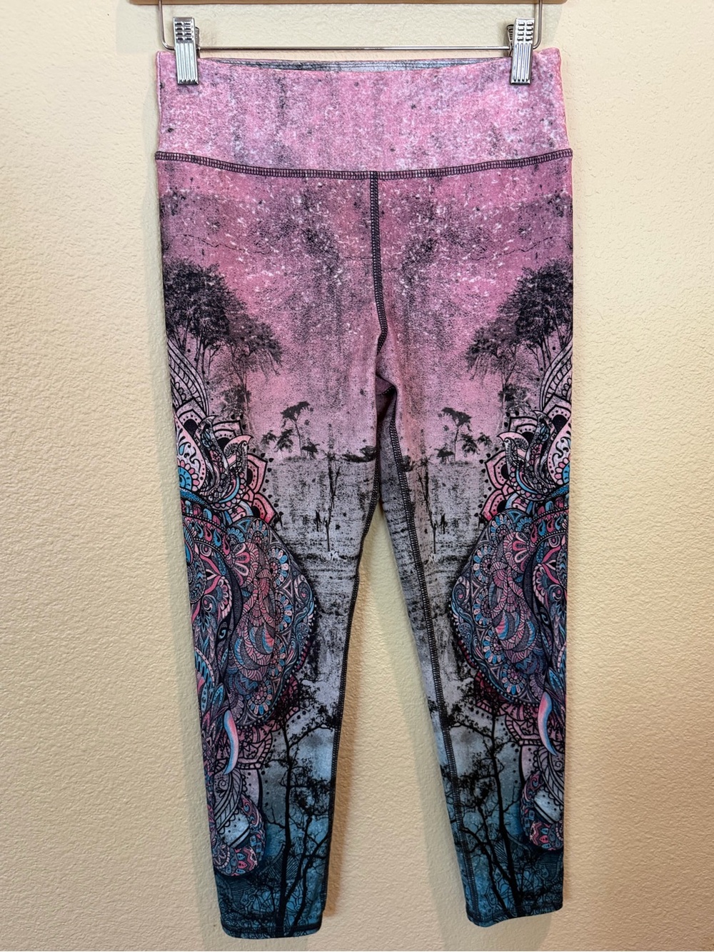 Evolution and Creation Pink Ombre Mandala Leggings with Teal Accents